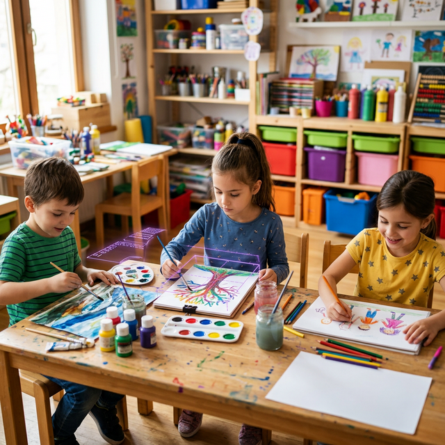 Kids using FlowTrace AR drawing guides